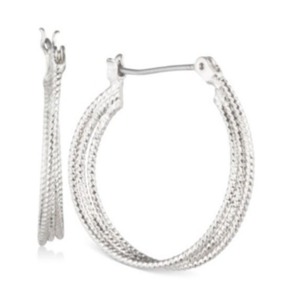 Nine West Jewelry - Nine West Silver-Tone 3 Row Twist Click-Top Hoop Earrings New
